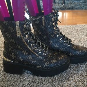 GUESS Black and Gold Combat Boots